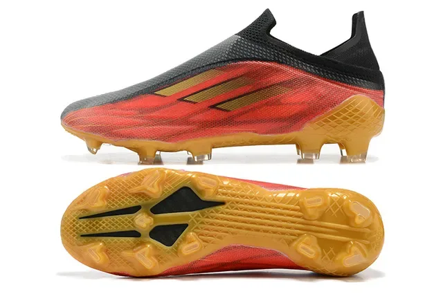 Adidas लाल काला लो-कट सॉक-फिट अपर असममित लेसिंग केज फर्म-ग्राउंड फुटबॉल जूते 9