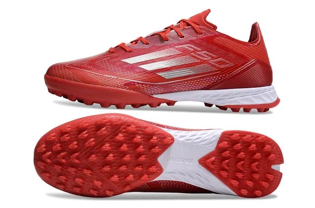 Adidas Rouge Blanc Léger Synthétique Supérieur Maille Tricotée Ingénierie Gazon Chaussures de Football 6