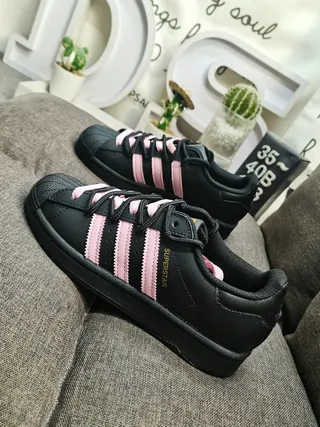 Adidas Superstar কালো এবং গোলাপি লাইফস্টাইল স্নিকার 7