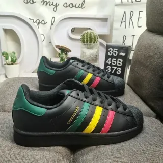 Adidas Superstar أسود أخضر أصفر وردي حذاء رياضي أسلوب حياة