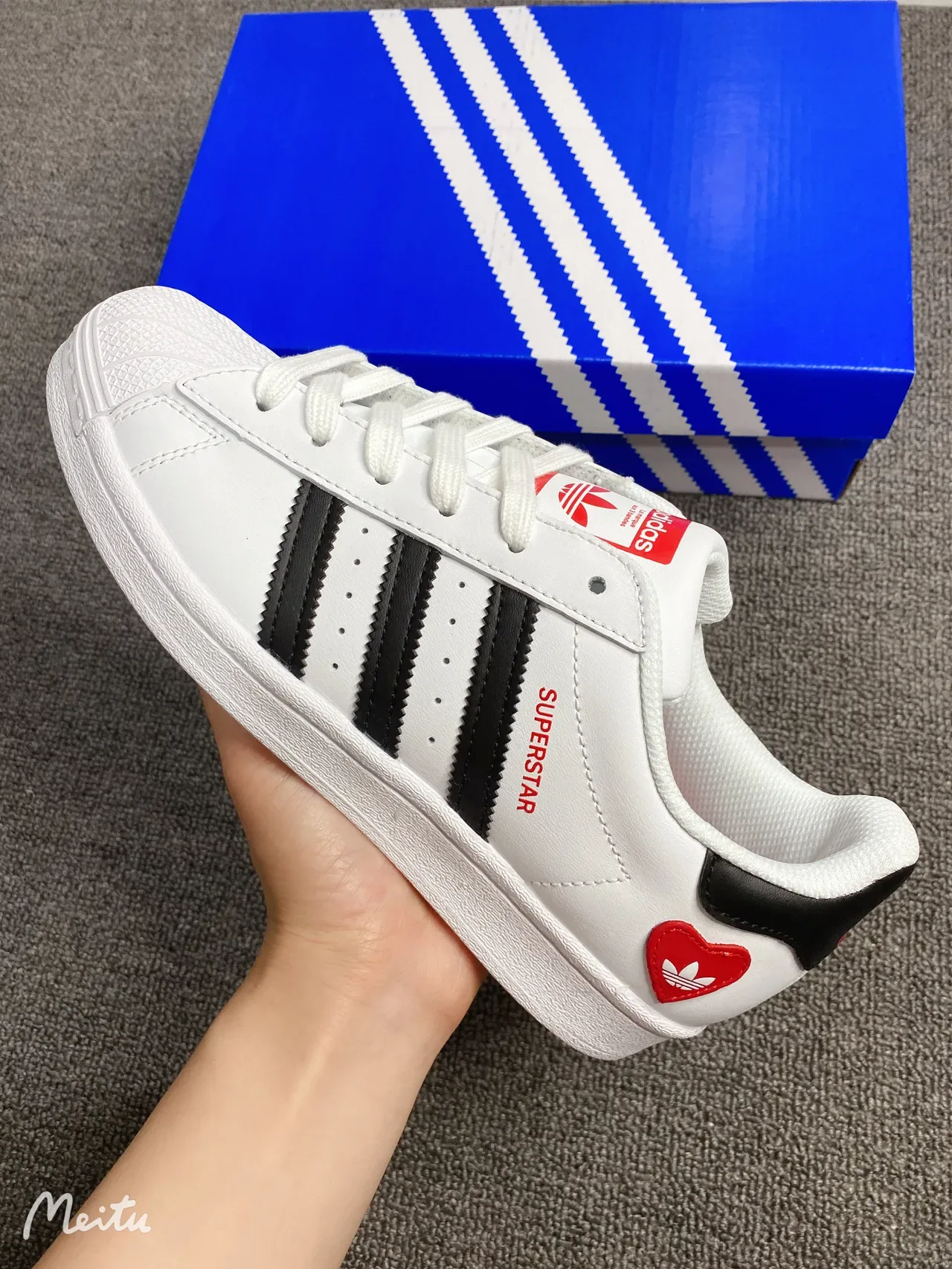 Adidas Superstar White Black Red Heart Patch Lifestyle Sneakers 5