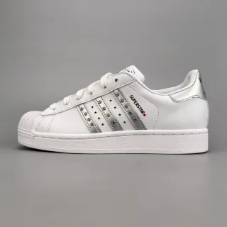 Adidas Superstar أحذية رياضية أسلوب حياة بيضاء معدنية شريطية مزينة بمسامير