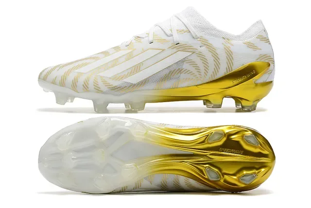 Adidas White Gold Low-Cut Knit Upper Wave-Patterned Overlays Firm-Ground Soccer Shoes 9
