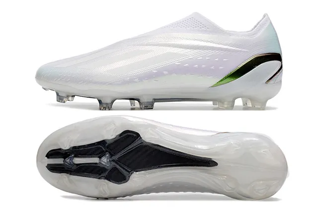 Adidas Chaussures de Football Blanc Vert Coupe Basse Upper Ajusté Chaussette Rayure Talon Iridescente Terrain Firme 6