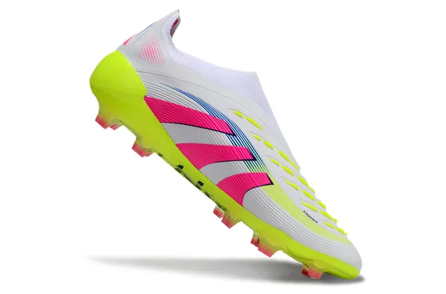 Adidas Zapatos de Fútbol Blanco y Rosa de Corte Bajo con Upper Ajuste a Calcetín Suela Verde Lima Neón Superficie Firme 2