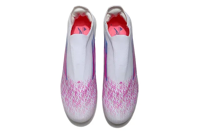 Adidas Chaussures de football col de chaussette blanc rose lacets asymétriques terrain ferme 2