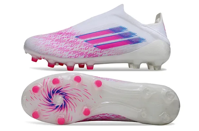 Adidas Chaussures de football col de chaussette blanc rose lacets asymétriques terrain ferme 5
