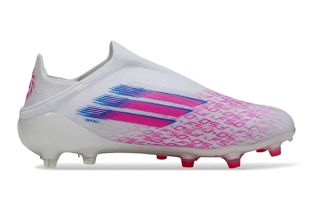 Adidas Chaussures de football col de chaussette blanc rose lacets asymétriques terrain ferme 7