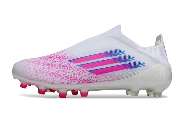 Adidas Chaussures de football col de chaussette blanc rose lacets asymétriques terrain ferme 8