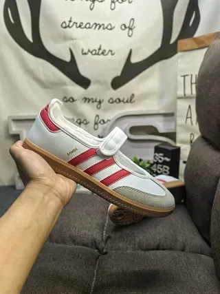 Adidas White Red Laceless Velcro Strap Three-Stripe Side Panel Lifestyle Sneakers 5