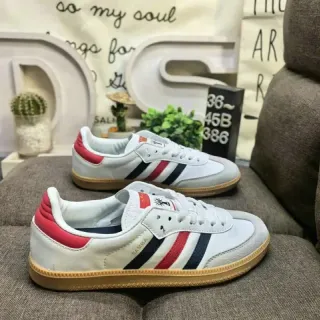 Adidas White Red Leather Upper Three-Stripe Side Panel Lifestyle Sneakers