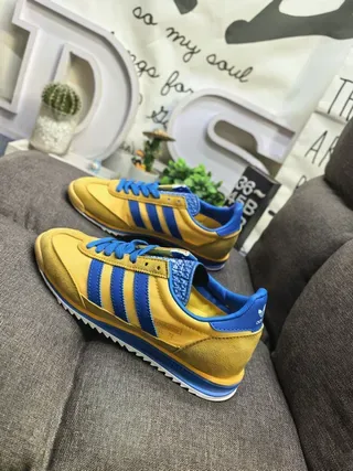 एडिडास पीली नीली Retro Runner Silhouette चमड़े और सिंथेटिक ऊपरी जीवनशैली स्नीकर्स 7