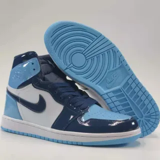 Air Jordan 1 Azul Marinho de Alto Couro Patentado Tênis de Basquete