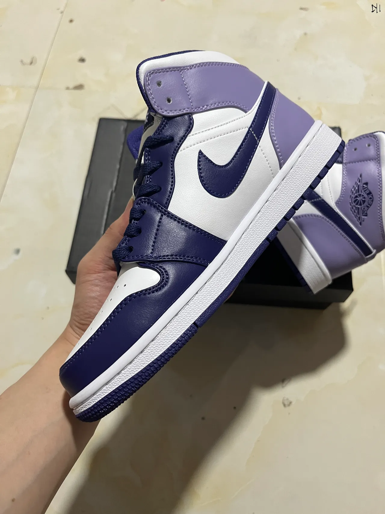 Zapatillas de baloncesto Air Jordan 1 High blanco, azul marino y morado 7