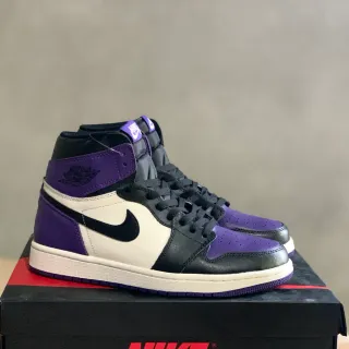 Air Jordan 1 tênis de basquete de cano alto em couro roxo e preto