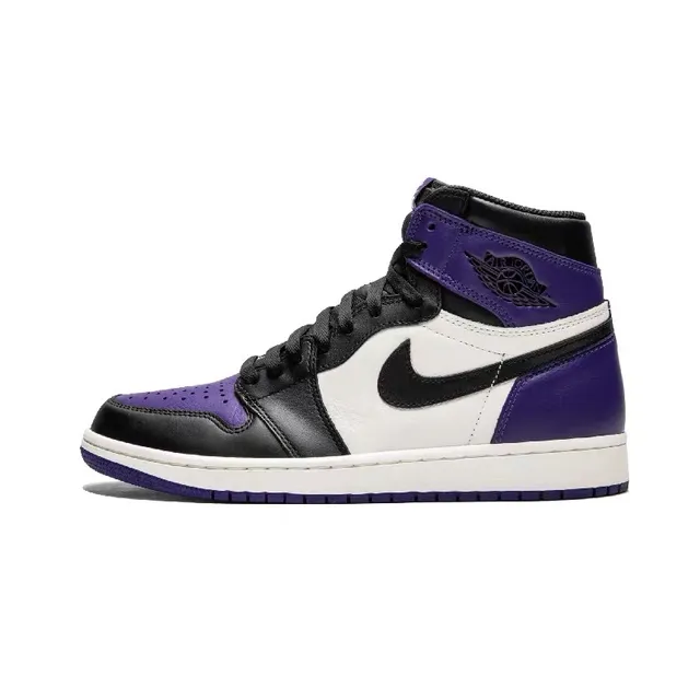 Air Jordan 1 zapatillas de baloncesto de caña alta en cuero morado y negro 6