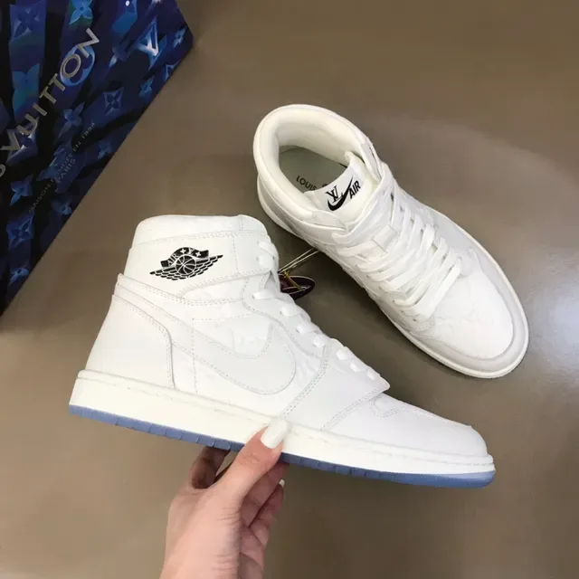 Air Jordan 1 White Blue High-Top Leather Upper Basketball Shoes 6