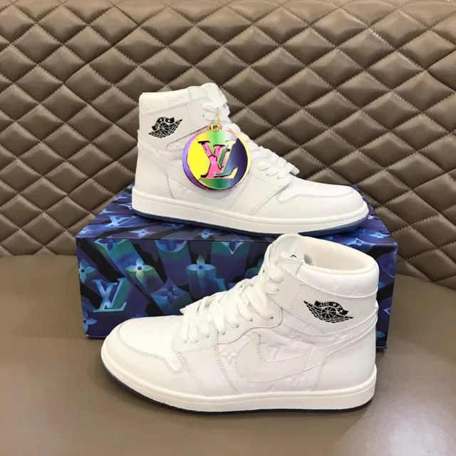 Air Jordan 1 White Blue High-Top Leather Upper Basketball Shoes 7