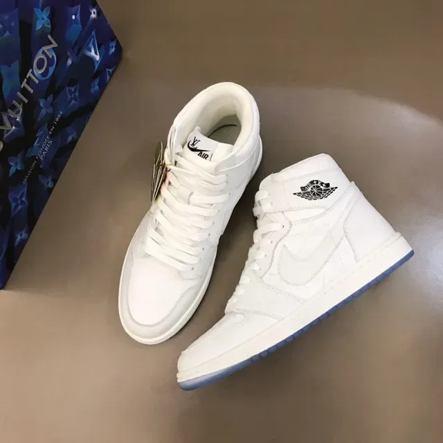 Air Jordan 1 White Blue High-Top Leather Upper Basketball Shoes 8