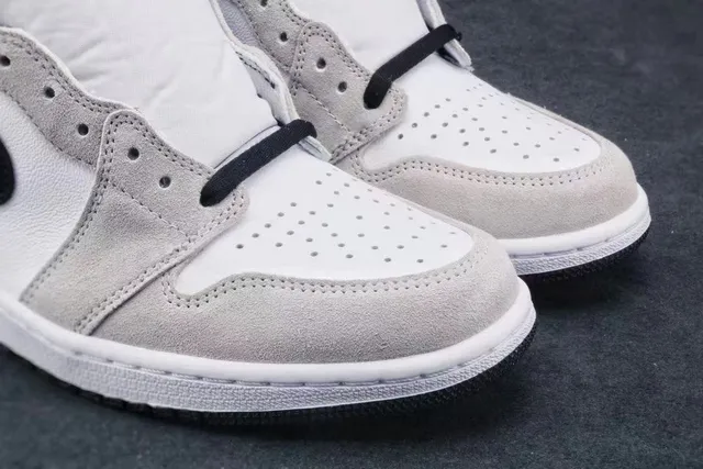 Air Jordan 1 Blanc Gris Haut Cuir-Suede Híbrido Chaussures de Basketball 4