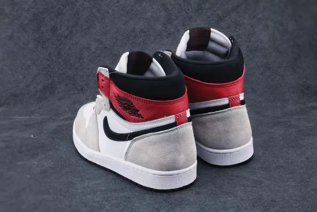 Air Jordan 1 Blanc Gris Haut Cuir-Suede Híbrido Chaussures de Basketball 7