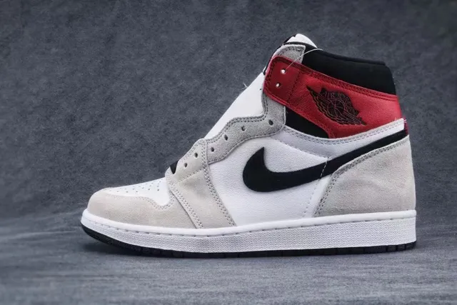 Air Jordan 1 Blanc Gris Haut Cuir-Suede Híbrido Chaussures de Basketball 8