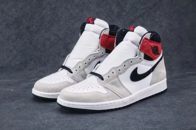 Air Jordan 1 Blanc Gris Haut Cuir-Suede Híbrido Chaussures de Basketball 9
