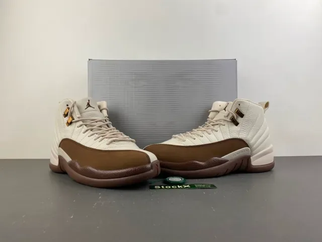Air Jordan 12 Off-White and Brown Leather Basketball Shoes 14