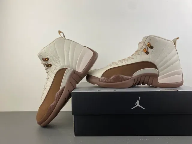 Air Jordan 12 Off-White and Brown Leather Basketball Shoes 15