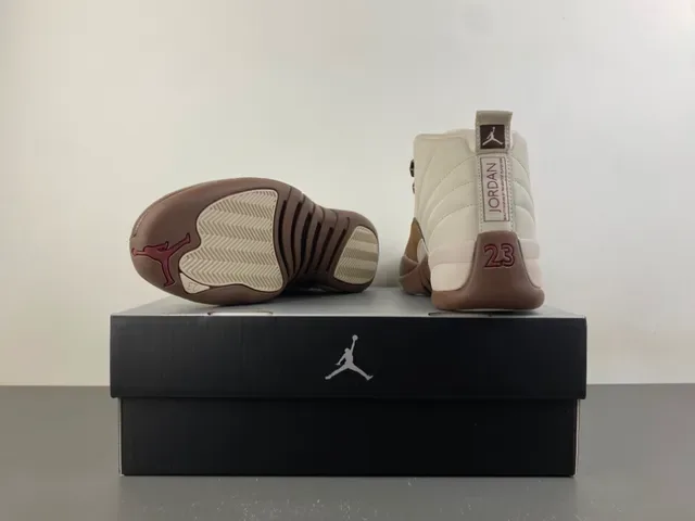 Air Jordan 12 Off-White and Brown Leather Basketball Shoes 16