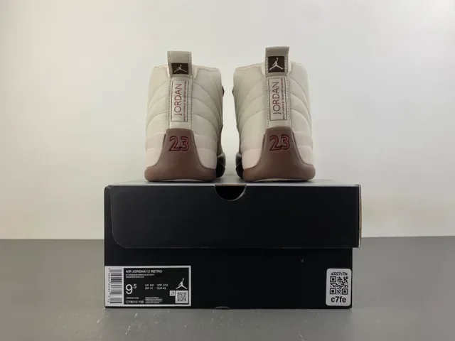 Air Jordan 12 Off-White and Brown Leather Basketball Shoes 17