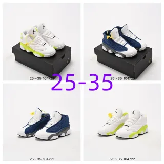 Tênis de basquete infantil Air Jordan 13 branco e verde-limão neon