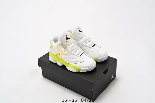 Air Jordan 13 White Neon Lime Green Kids Basketball Shoes 2