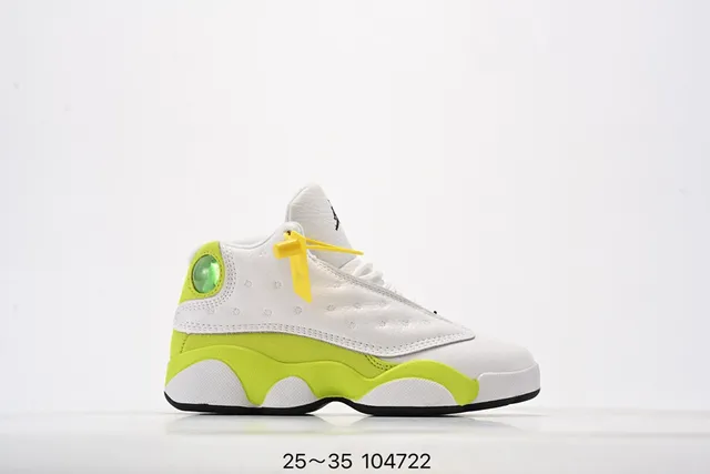 Air Jordan 13 White Neon Lime Green Kids Basketball Shoes 10