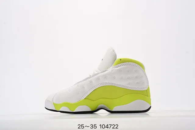 Air Jordan 13 White Neon Lime Green Kids Basketball Shoes 14