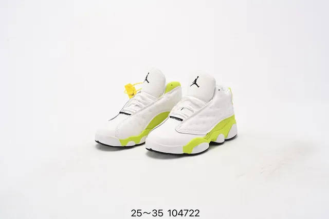 Air Jordan 13 White Neon Lime Green Kids Basketball Shoes 21