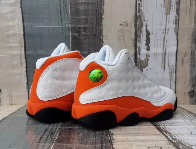 Air Jordan 13 Branco Laranja Preto Tênis de Basquete 5