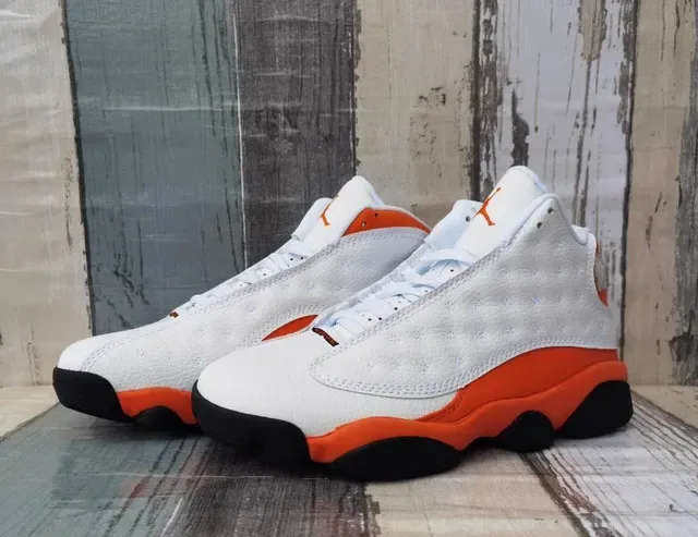 Air Jordan 13 Branco Laranja Preto Tênis de Basquete 6