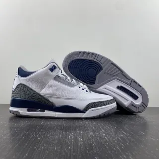 Zapatillas de baloncesto Air Jordan 3 en blanco y azul marino con estampado de elefante