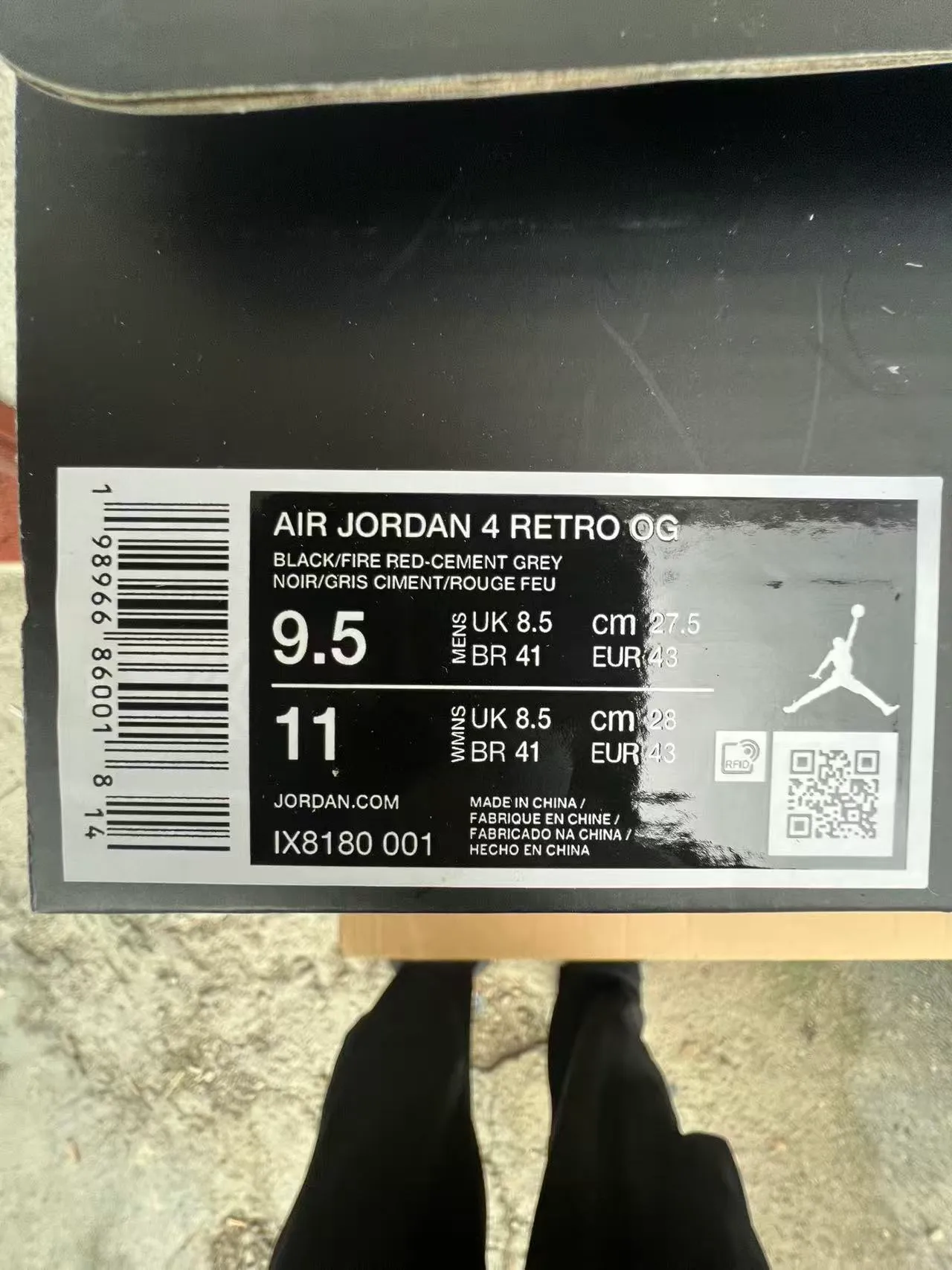 Chaussures de basketball Air Jordan 4 noir ciment rouge 10