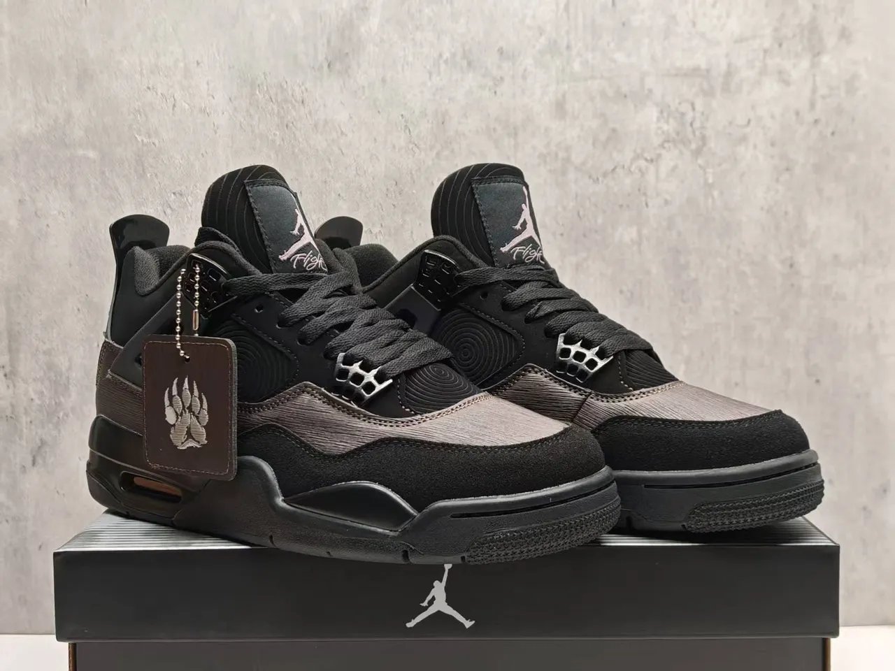 Air Jordan 4 কালো গাঢ় ধূসর টেক্সচার্ড আপার বাস্কেটবল জুতো 4