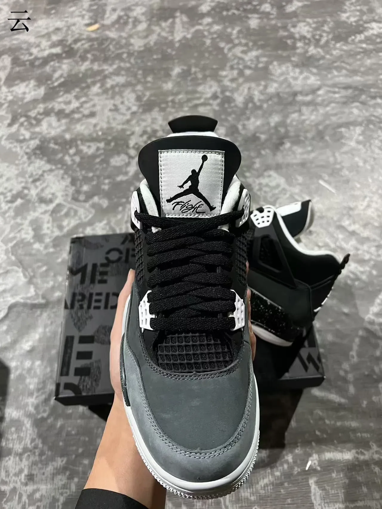 Air Jordan 4 Gris Oscuro Negro Blanco Salpicado Zapatos de Baloncesto 3