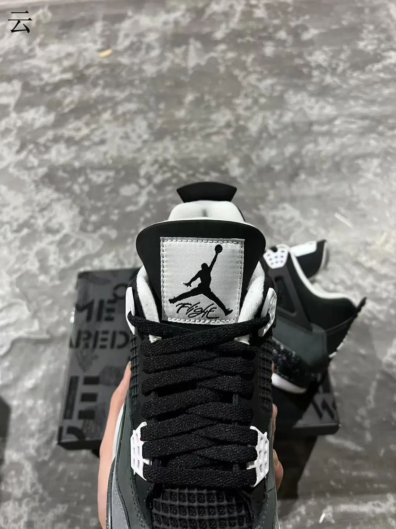 Air Jordan 4 Gris Oscuro Negro Blanco Salpicado Zapatos de Baloncesto 4