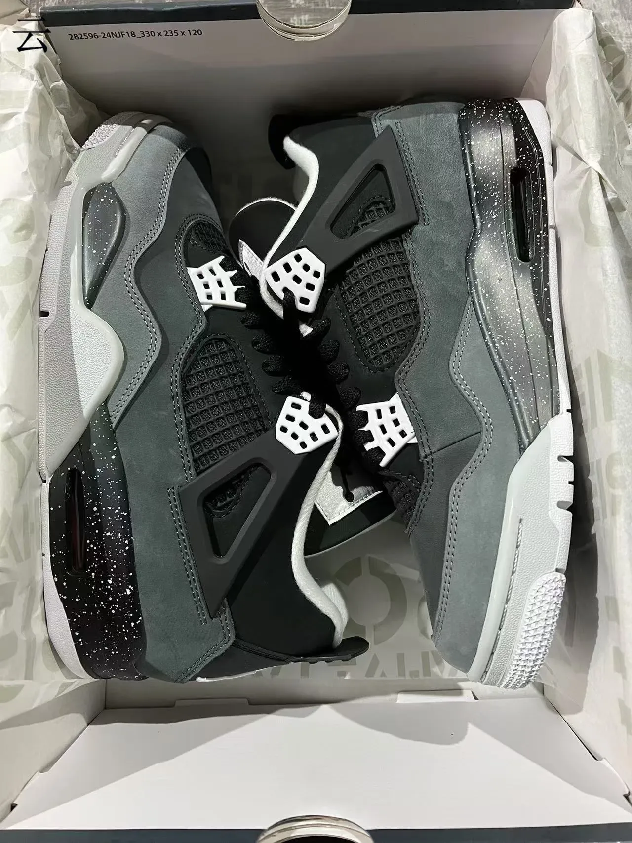 Air Jordan 4 Gris Oscuro Negro Blanco Salpicado Zapatos de Baloncesto 9