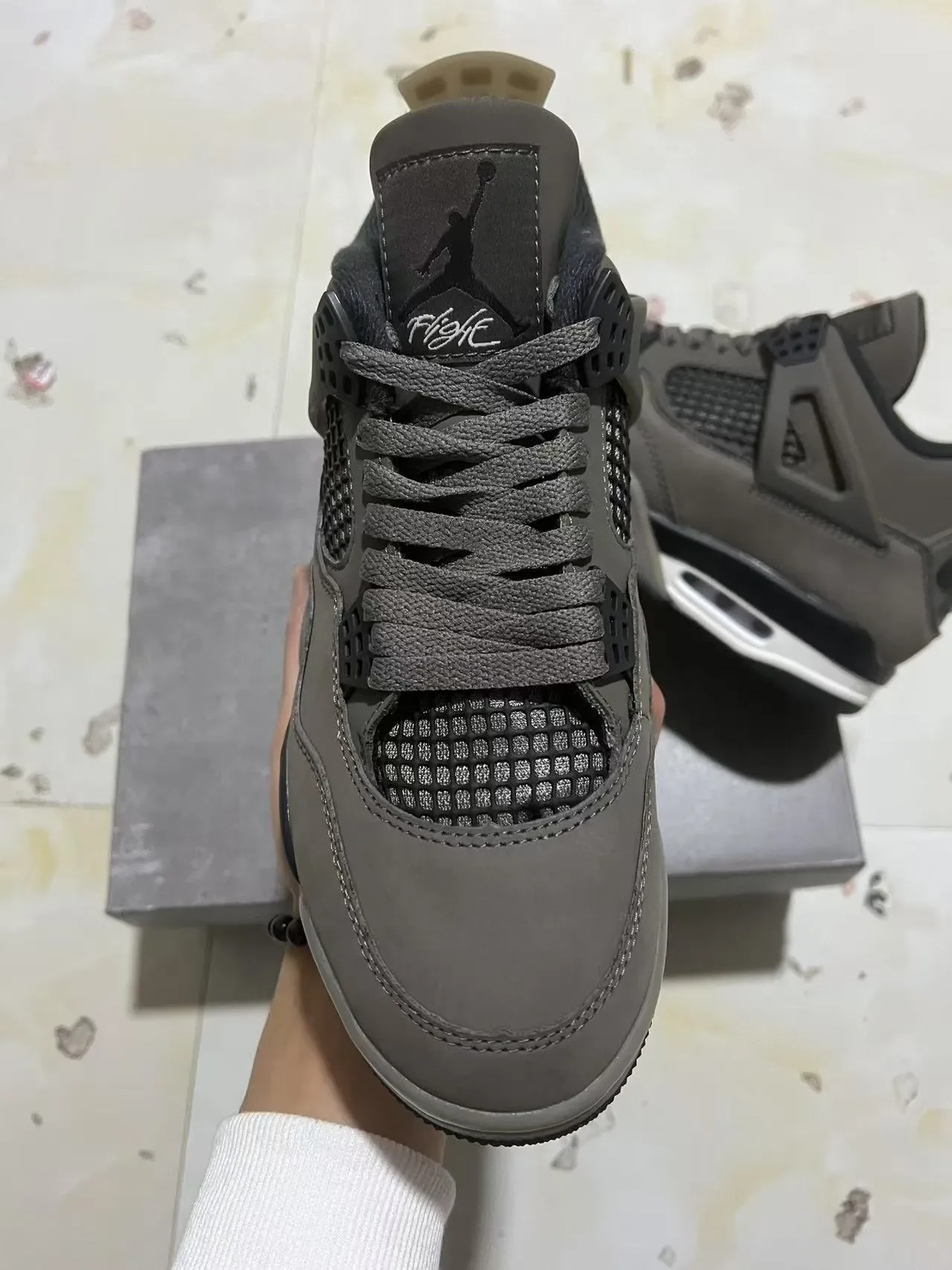 Air Jordan 4 Cinza Preto Branco Tênis de Basquete 3