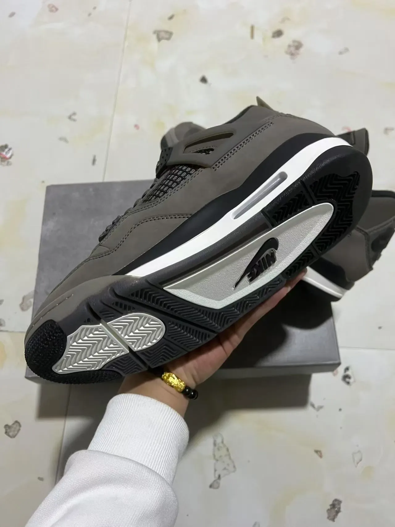 Air Jordan 4 Cinza Preto Branco Tênis de Basquete 6