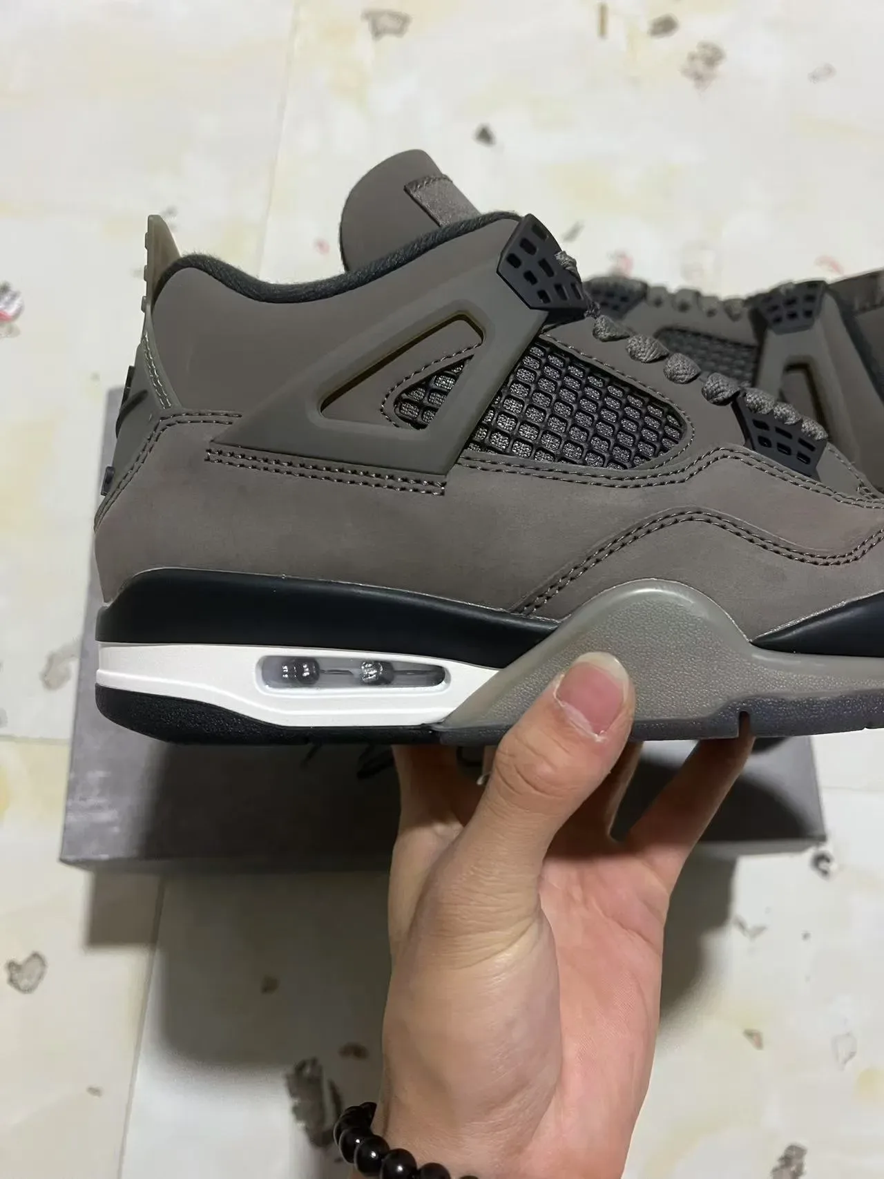 Air Jordan 4 Cinza Preto Branco Tênis de Basquete 7