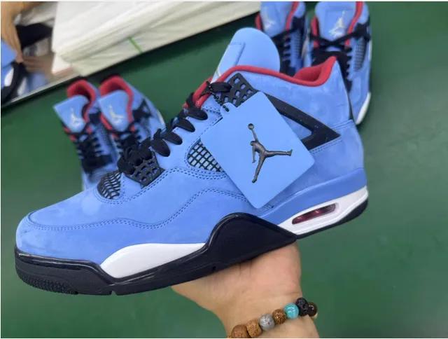 Air Jordan 4 Bleu Clair Daim Noir Blanc Rouge Chaussures de Basketball 2