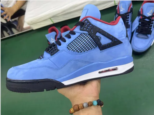 Air Jordan 4 Bleu Clair Daim Noir Blanc Rouge Chaussures de Basketball 3