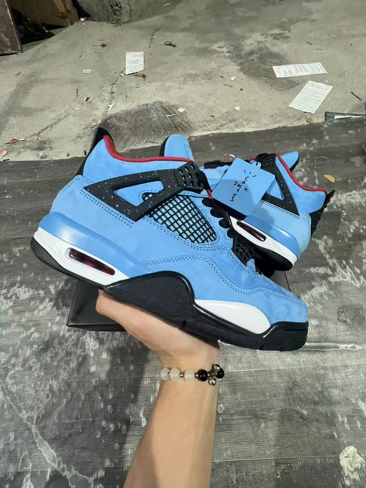 Air Jordan 4 Bleu Clair Daim Noir Blanc Rouge Chaussures de Basketball 6